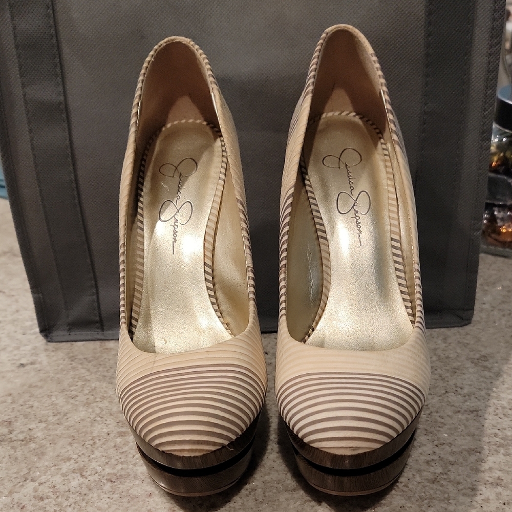 Jessica Simpson Beige Striped Women's Heels